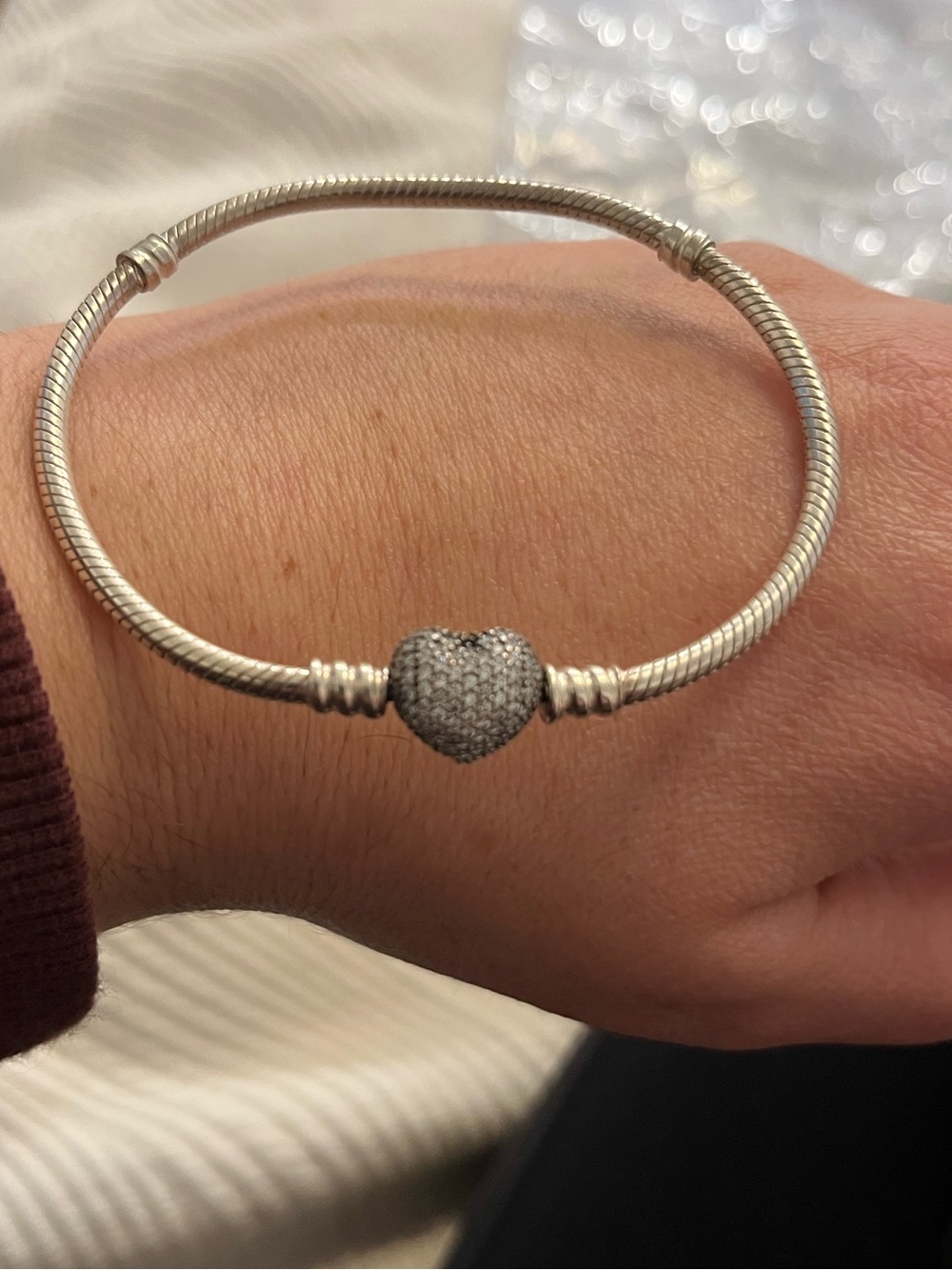Pandora Sparkling Heart and Snake Chain Bracelet